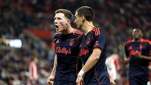 <p>Nottingham Forest's Elliot Anderson (left) celebrates scoring their side's fifth goal of the game with team-mate Nicolas Dominguez. Pic: Richard Sellers/PA Wire.</p>
