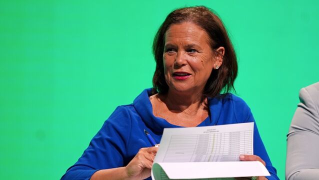 <p>Sinn Fein leader Mary Lou McDonald at the Sinn Fein Ard Fheis, at International Convention &amp; Exhibition Centre in Belfast. Picture: Brian Lawless/PA Wire</p>