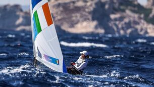 <p>WIND WITH HER: Eve McMahon of Team Ireland in action during the women's dinghy series race at Marseille Marina during the 2024 Paris Summer Olympic Games in Paris, France. Photo by Johnny Fidelin/Sportsfile</p>