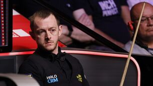 <p>FEELING FEISTY: Mark Allen during his match against Kyren Wilson (not pictured) on day eight of the Halo World Snooker Championship 2026 at the Crucible Theatre, Sheffield. Pic: Richard Sellers/PA Wire</p>