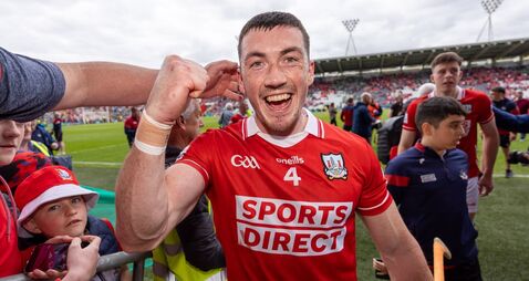 Seán O'Donoghue celebrates with supporters after the game 26/4/2026