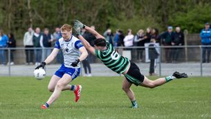 <p>Knocknagree's Michael McSweeney prepares to shoot as Douglas' Denis Mahoney attempts a block. Pic: Domnick Walsh</p>