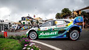 <p>CATCHING A DRIFT: The Irish and M-Sport Ford crew of Kilrea's Josh McErlean and Killeagh's Eoin Treacy (Ford Puma Rally1) took a season best finish (eighth) in Rally Islas Canarias, round five of the World Rally Champoionship. Picture: M-Sport Ford. </p>