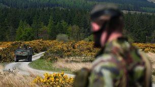 <p>Members of the Defence Forces during the 128th Infantry Battalion UNIFIL Mission Readiness Exercise (MRE) at Glen of Imaal, Co Wicklow. Picture: Brian Lawless/PA</p>