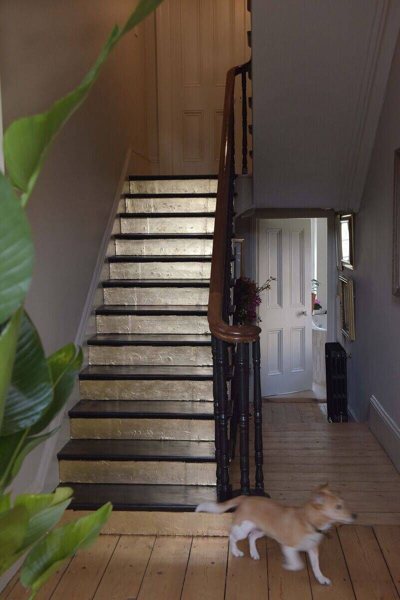 The golden staircase in Chupi Sweetman's home in Rathgar. Picture: Moya Nolan