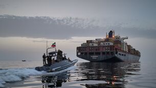 Iran has offered to end the chokehold on the crucial waterway if America ends its blockade (Meysam Mirzadeh/Tasnim News Agency via AP)