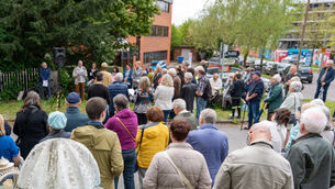 <p>Families against development at Bessborough met at the site on Sunday to highlight their objections to proposed developments. Almost 900 names of Bessborough children were read aloud. Picture: Noel Sweeney</p>