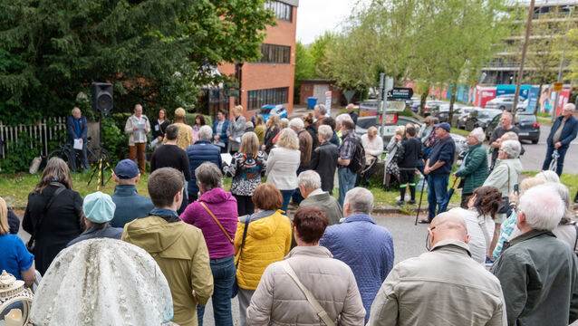 <p>Families against development at Bessborough met at the site on Sunday to highlight their objections to proposed developments. Almost 900 names of Bessborough children were read aloud. Picture: Noel Sweeney</p>