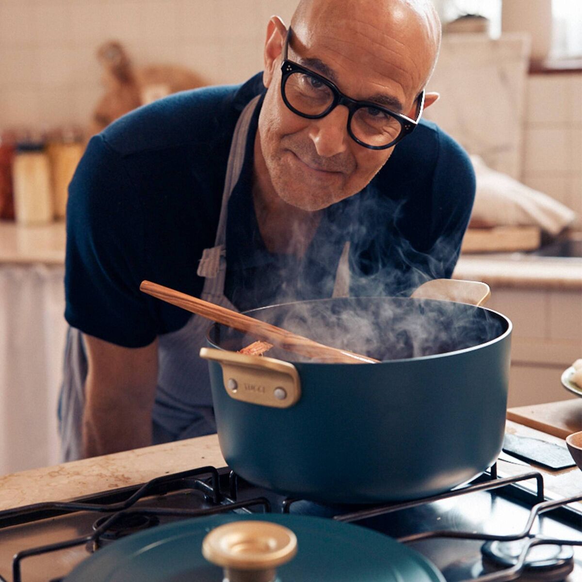 Stanley Tucci with his eponymous Dutch oven.