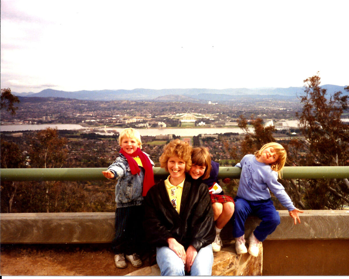  Jacqui Hurley with her mother Máiréad, sister Tríona and brother Seán outside Parliament House in Canberra, Australia, in 1990.