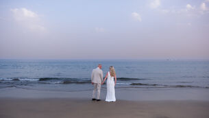 <p>Paula and Pete Hynes renewing their wedding vows after 25 years of marriage. Picture: Steve Lupson</p>