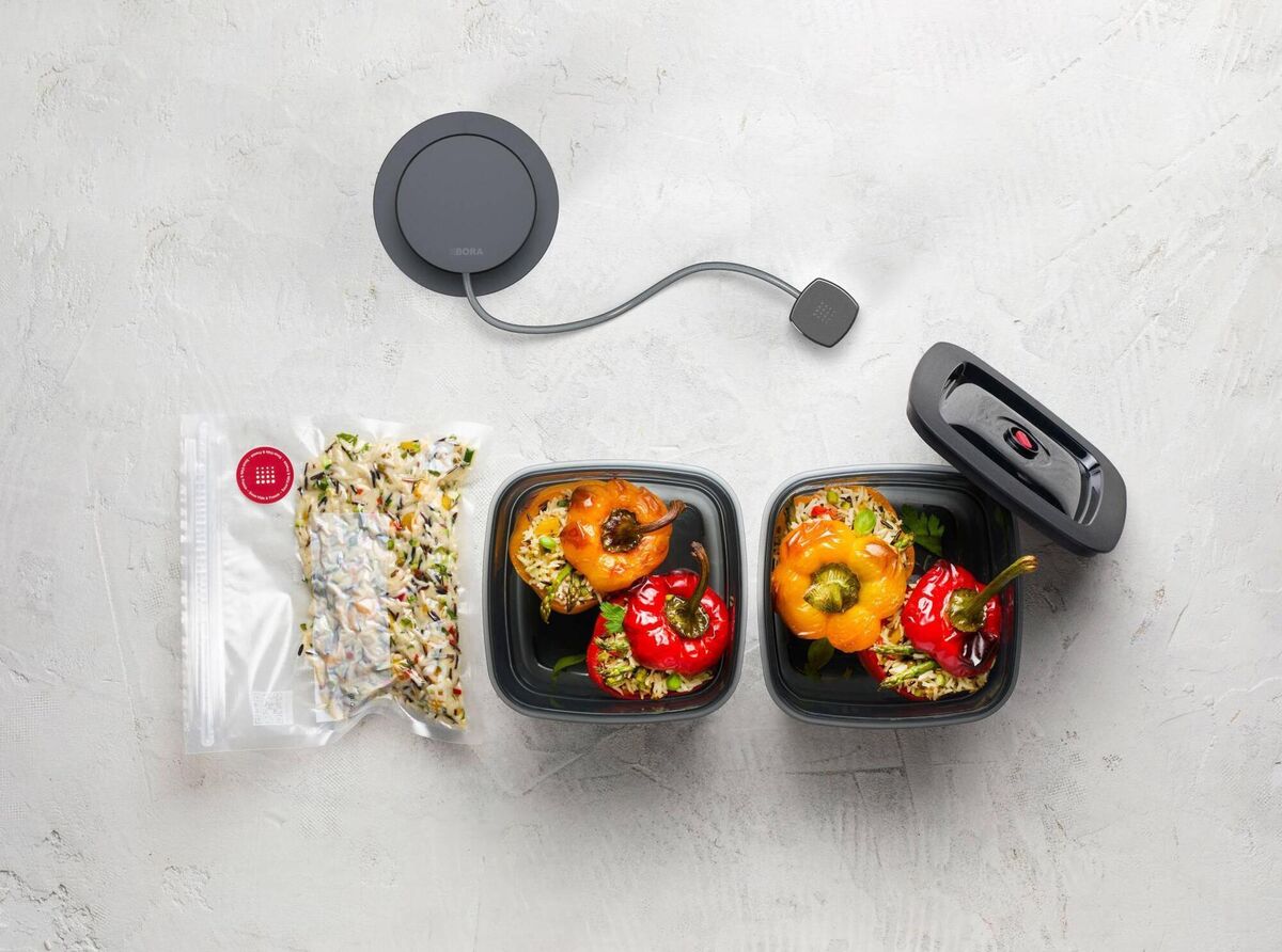 The Bora QVac vacuum seals bags, boxes, and bottles.