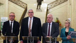 Keith Buchanan, Gavin Robinson, Trevor Clarke and Cheryl Brownlee (PA)