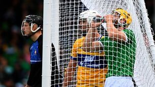 <p>KEEPING TABS; Daithi Lohan of Clare and Seamus Flanagan of Limerick during the 2025 Munster SHC clash at TUS Gaelic Grounds in Limerick. Photo by Tom Beary/Sportsfile</p>