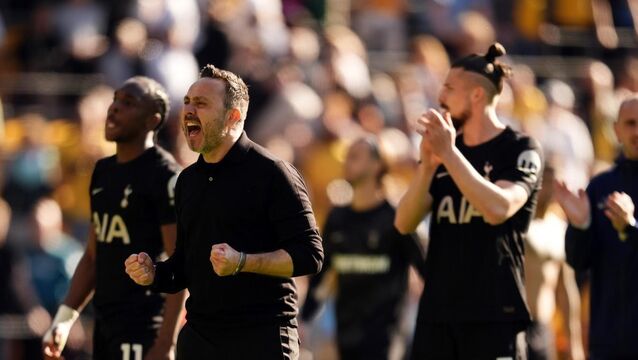 <p>BATTLE: Tottenham Hotspur manager Roberto De Zerbi following the Premier League match at Molineux, Wolverhampton. Pic: Nick Potts/PA Wire.</p>