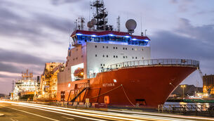<p> Offshore support vessel Aethra, which is working on the Celtic Interconnector project, berthed on Horgan’s Quay, Cork earlier this month. Ireland’s first electricity link to continental Europe has been delayed by two years. Picture: David Creedon</p>