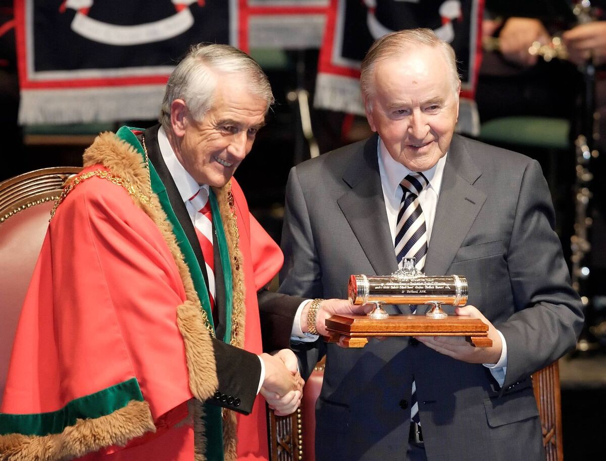 Then lord mayor Donal Counihan conferring the freedom of the City of Cork on former taoiseach Albert Reynolds and, below, former British prime minister John Major in 2008. File Pictures: Neil Danton/Ger Bonus 