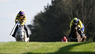 <p>Jockey Paul Townend and Il Etait Temps (left) won the William Hill Champion Chase at Punchestown. Pic: Healy Racing.</p>
