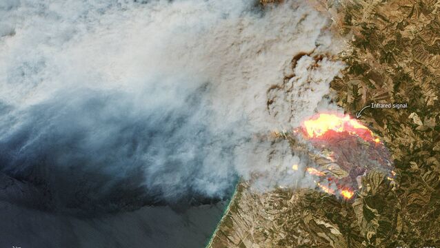 <p>A snapshot captured in 2023 by the Copernicus Sentinel-2 satellite of smoke from wildfires in Alentejo, Portugal. The latest data released by climate scientists in April 2026 show that Europe has continued to heat up faster than any other continent. Picture: Copernicus.eu </p>