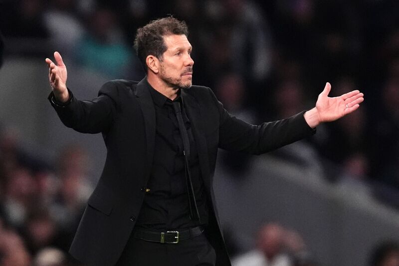 File photo dated 18-03-2026 of Atletico Madrid head coach Diego Simeone. Pic: John Walton/PA Wire. File photo dated 18-03-2026 of Atletico Madrid head coach Diego Simeone. Pic: John Walton/PA Wire.