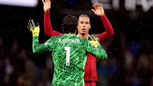 <p>Liverpool goalkeeper Alisson is currently working his way back to full fitness in an attempt to be ready for Sunday’s trip to Manchester United. Pic: Martin Rickett/PA Wire.</p>