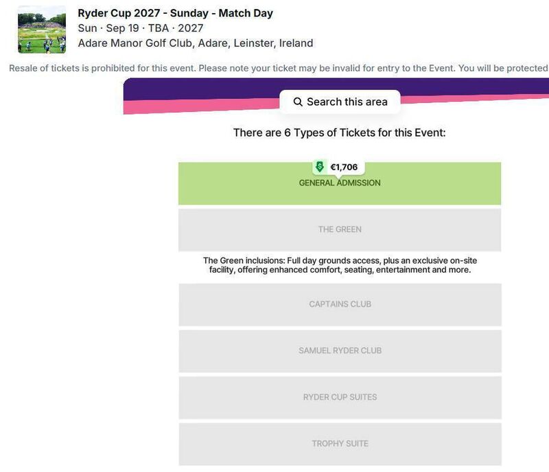 A general admission match day ticket being sold for €1,706 on Viagogo.