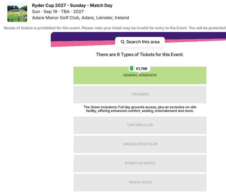 A general admission match day ticket being sold for €1,706 on Viagogo.