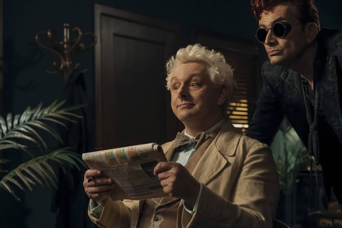 Aziraphale (Michael Sheen) and Crowley (David Tennant) in Good Omens season 3. Photo: Sanne Gault / Prime © Amazon Content Services LLC