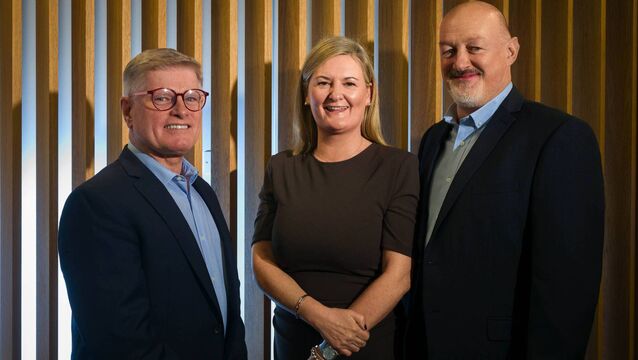 <p>(Left to right): Ray Ryan, CEO of the Noledge Group; Stephanie Davies, managing director of Pimbrook; and Tom Shields, operations director of Pimbrook.</p>