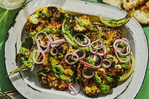 Garam Masala Cauliflower Steaks with Mint Chutney and Pickled Onions