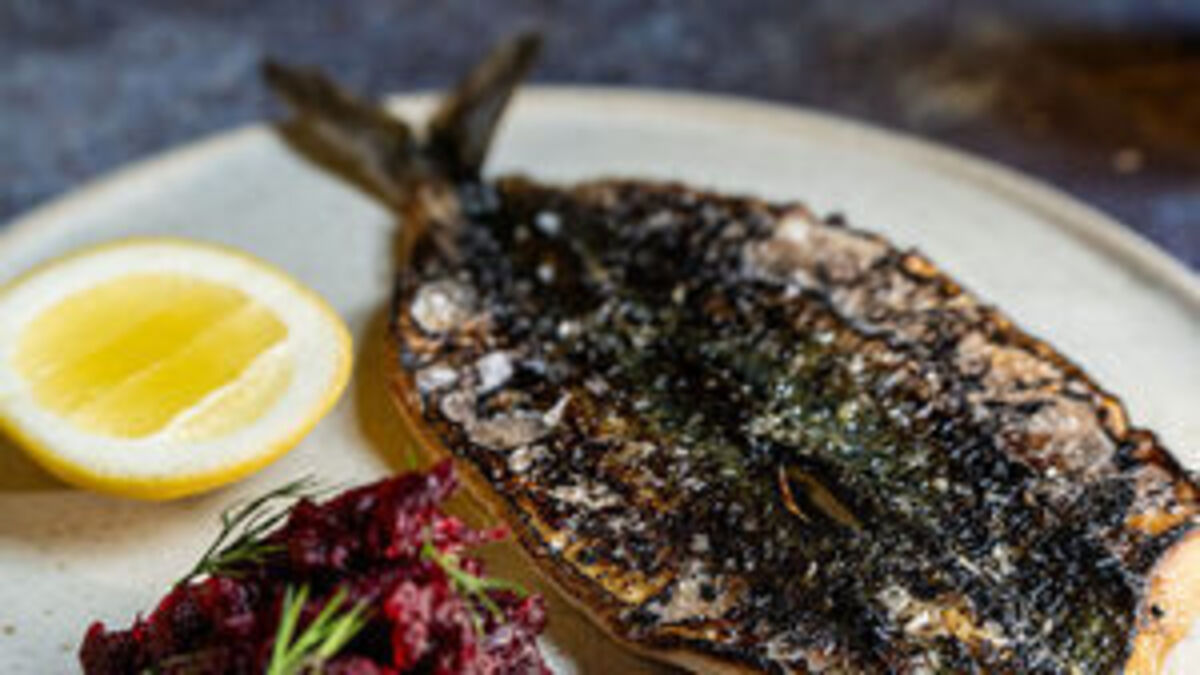 Grilled Mackerel with beetroot and apple chutney