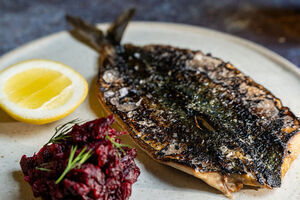 Grilled Mackerel with beetroot and apple chutney