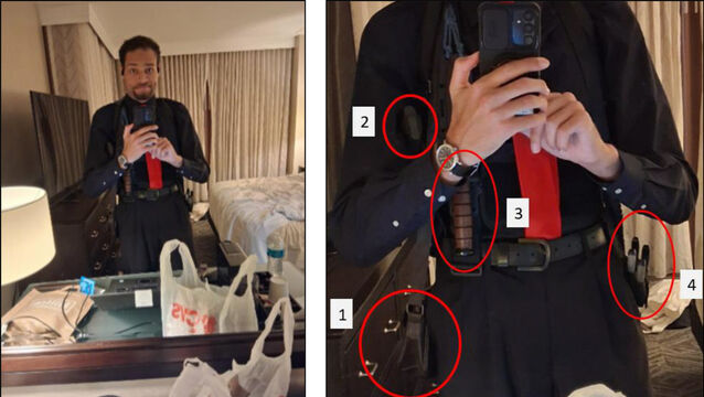 An image contained in a court filing which US investigators said shows Cole Allen inside his hotel room in Washington on Saturday (Department of Justice via AP)