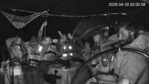 <p>A screengrab from one of the cameras onboard showing the interception of one of the vessels in the flotilla. Picture: eire_globalsumud </p>