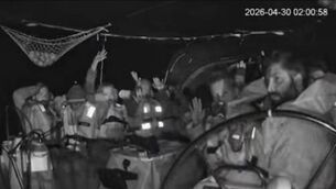 <p>A screengrab from one of the cameras onboard showing the interception of one of the vessels in the flotilla. Picture: eire_globalsumud </p>