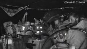 <p>A screengrab from one of the cameras onboard showing the interception of one of the vessels in the flotilla. Picture: eire_globalsumud </p>