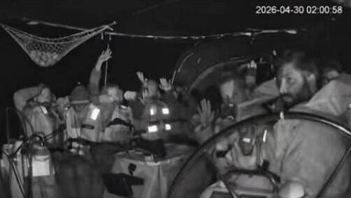 A screengrab from one of the cameras onboard showing the interception of one of the vessels in the flotilla. Picture: eire_globalsumud A screengrab from one of the cameras onboard showing the interception of one of the vessels in the flotilla. Picture: eire_globalsumud