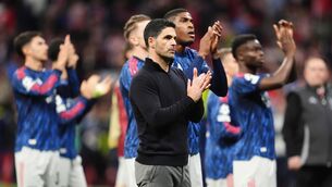<p>Arsenal manager Mikel Arteta applauds the fans. Pic: Adam Davy/PA Wire.</p>