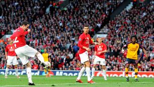 <p>CRISP: Manchester United's John O'Shea scores during the Champions League semi-final at Old Trafford in 2009. Picture: Martin Rickett/PA Wire.</p>