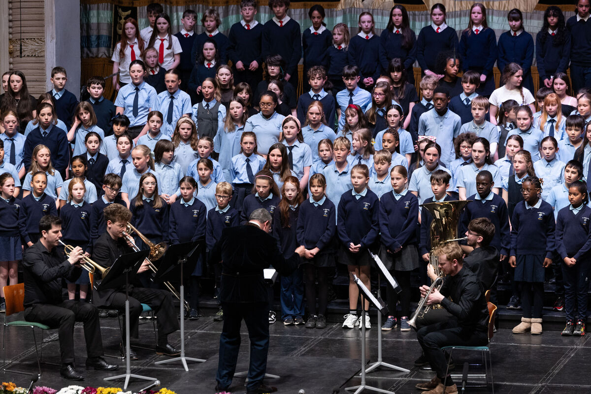 Pupils from Cork Educate Together National School, St Michaels National School, Blackrock, St Multose National School, Kinsale, St Lukes National School, Montenotte, St Marys National School, Carrigaline, St John the Baptiste School, Midleton, and Bandon Bridge National School at the opening night of the  Choral Festival. Picture: Darragh Kane
