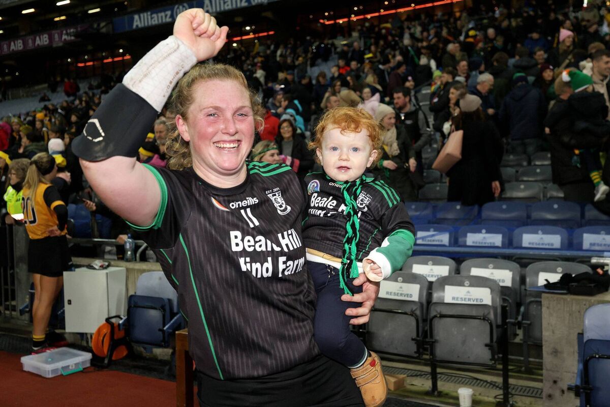 Clanmaurice's Laura Collins celebrates with her son Ruadh after club success at Croker. Picture: INPHO/Laszlo Geczo