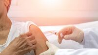 Senior vaccination concept. Elderly getting immune vaccine at arm for flu shot, pneumonia, and shingles(MMR) in hospital by nurs