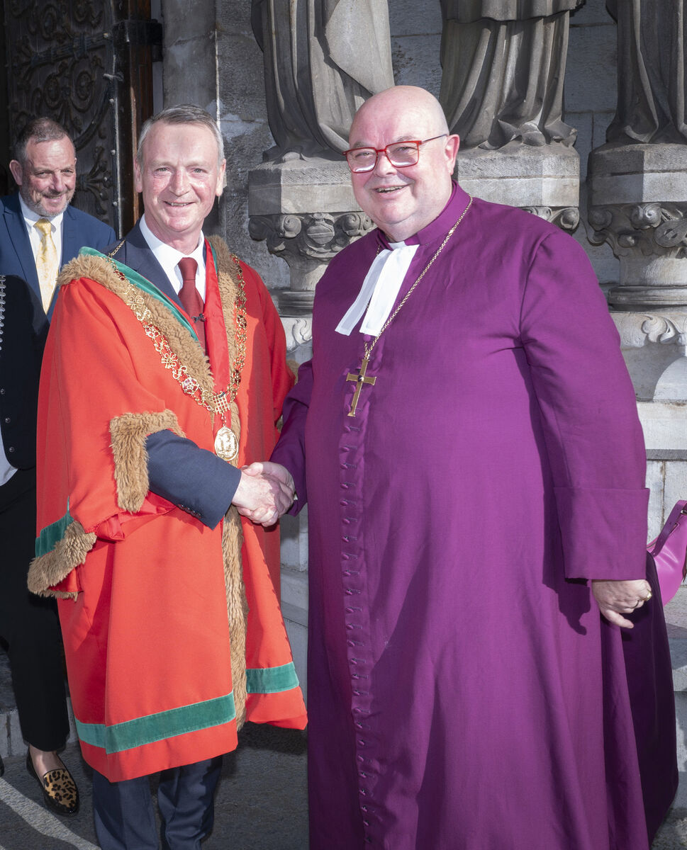 Cork Lord Mayor Fergal Dennehy with Paul Colton at the farewell service for the retiring Bishop of Cork, Cloyne and Ross at St Fin Barre's Cathedral. Picture: Gerard McCarthy