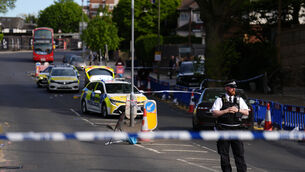 <p>The scene in Golders Green, north-west London, after two men – one aged in his 70s and another in his 30s – were stabbed on Wednesday (Jordan Pettit/PA)</p>