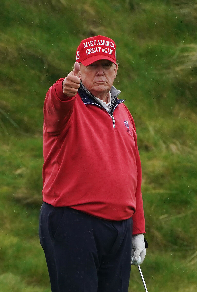 Donald Trump on the 15th green at Trump International Golf Links &amp; Hotel in Doonbeg, Co Clare, during his visit to Ireland in May 2023.