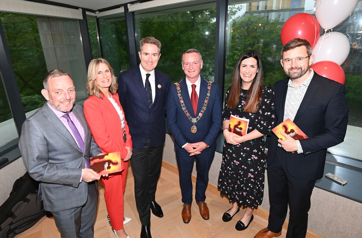 Jerry Buttimer, Noreen Walsh, Ruaíri O'Connor, Lord Mayor of Cork Cllr Fergal Dennehy, Lorraine Maye, and Pádraig Rice at the launch. Jerry Buttimer, Noreen Walsh, Ruaíri O'Connor, Lord Mayor of Cork Cllr Fergal Dennehy, Lorraine Maye, and Pádraig Rice at the launch.