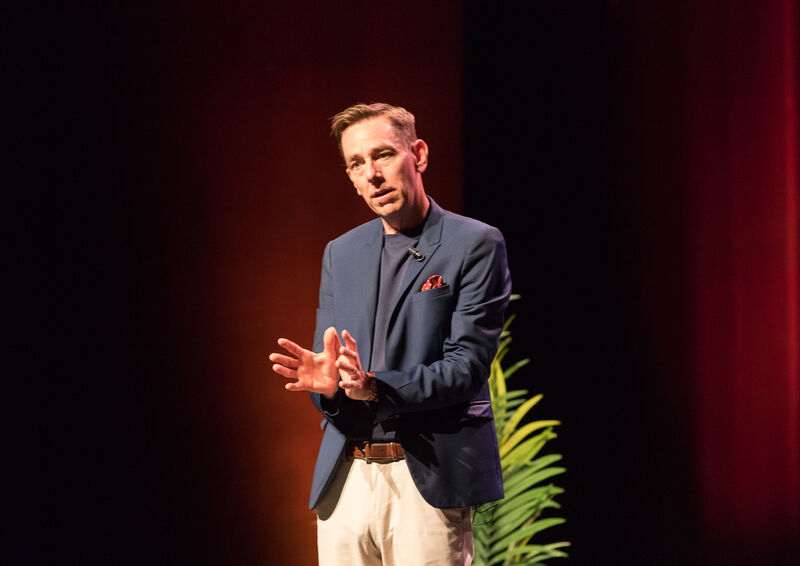 Ryan Tubridy speaking on stage at Cork Opera House. Picture: David Creedon