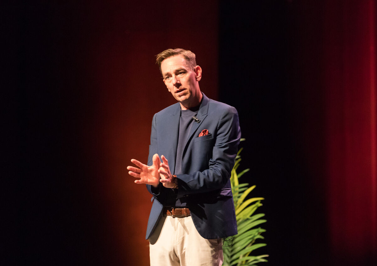 Ryan Tubridy speaking on stage at Cork Opera House. Picture: David Creedon