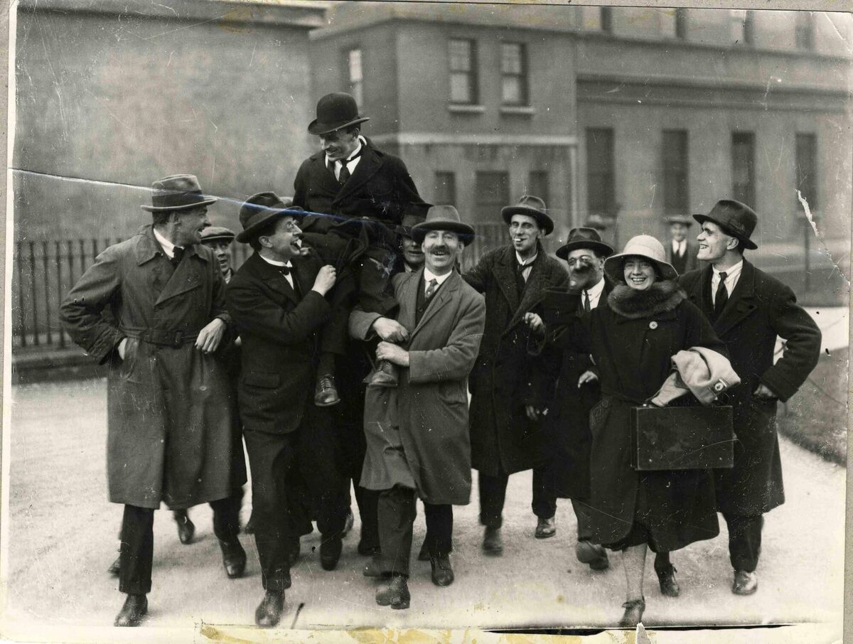 Sean Lemass being carried shoulder high by supporters following his by-election victory in Dublin South in November 1924. Sean Lemass being carried shoulder high by supporters following his by-election victory in Dublin South in November 1924.