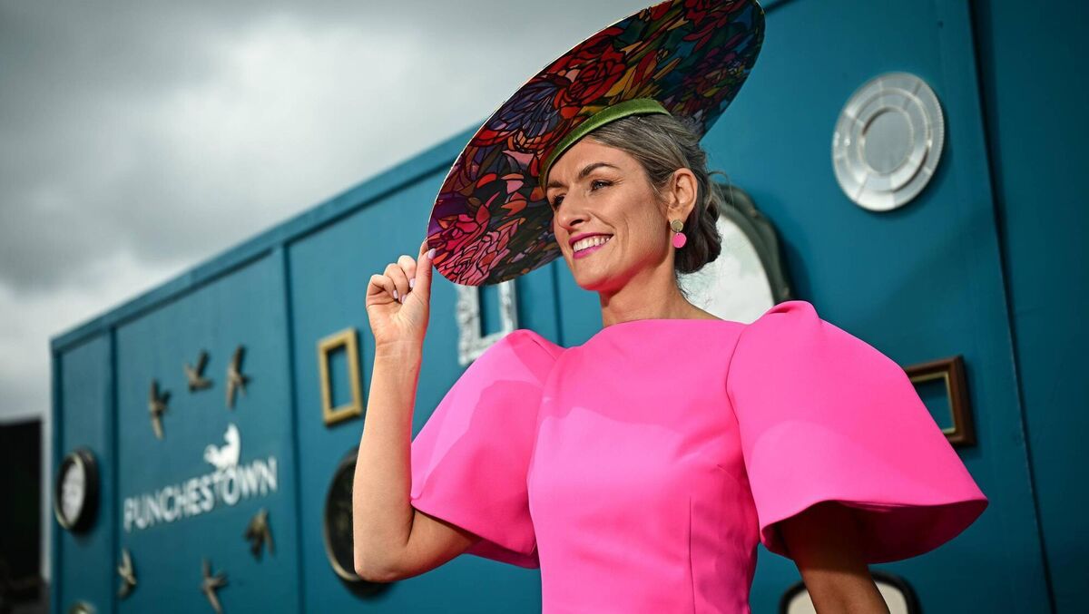 PRETTY IN PINK: Ann-Marie Dunning, from Newbridge ahead of racing on day four of the Punchestown Festival. Racing continues at the Kildare track on Saturday. Pic: Seb Daly/Sportsfile